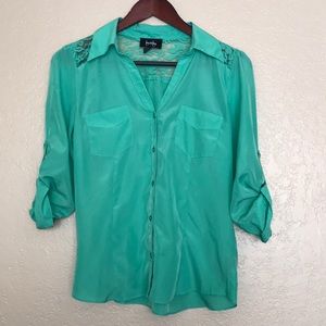 Green Button Down Lace Shirt